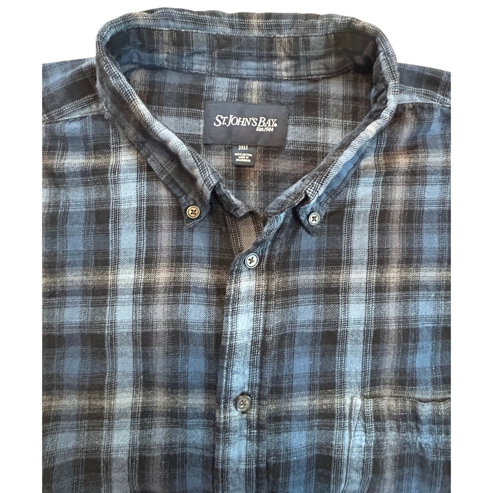 VTG St. Johns Bay Mens 2XLT Plaid Flannel Long Sleeve Button Up Shirt Casual